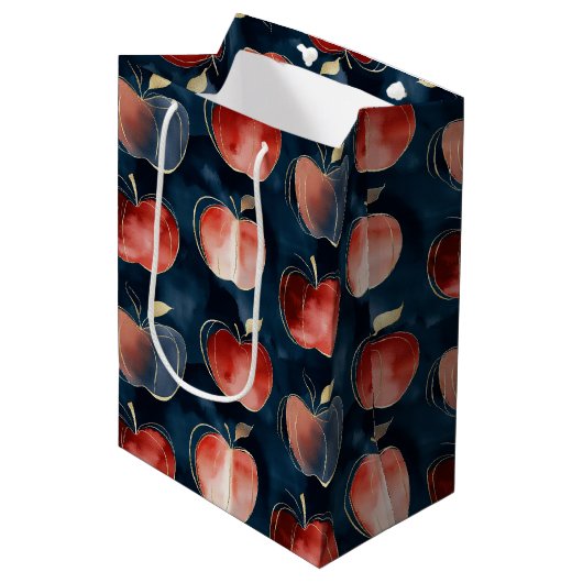 Blauwe Rode Appels Beste Leraar   Medium Cadeauzakje (Voorkant Gekanteld)
