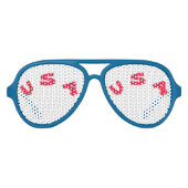 Blauwe rode avonturiderpartij, witte glazen aviator zonnebril (Voorkant)