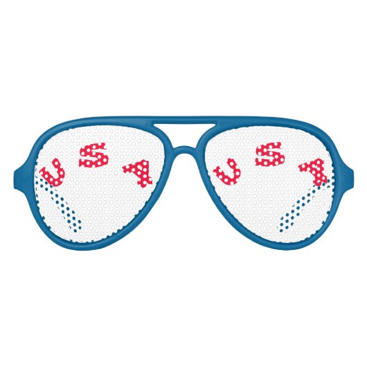 Blauwe rode avonturiderpartij, witte glazen aviator zonnebril (Voorkant)