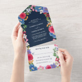 Blauwe rode bloemen marinevlek all in one uitnodiging (Afscheurbaar)