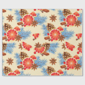 Blauwe Rode Citrus en Spice Vrolijke Kerstvakantie Cadeaupapier (Vlak)