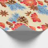 Blauwe Rode Citrus en Spice Vrolijke Kerstvakantie Cadeaupapier (Hoek)