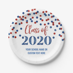 Blauwe rode Confetti Afstuderen 2020 Papieren Bordje