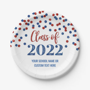 Blauwe Rode Confetti Afstuderen 2022 Papieren Bordje