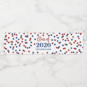 Blauwe Rode Confetti Klasse van 2020 Afstuderen Waterfles Etiket (Enkel label)