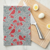 Blauwe & Rode Ditzy Bloemvogels Theedoek (Quarter Fold)