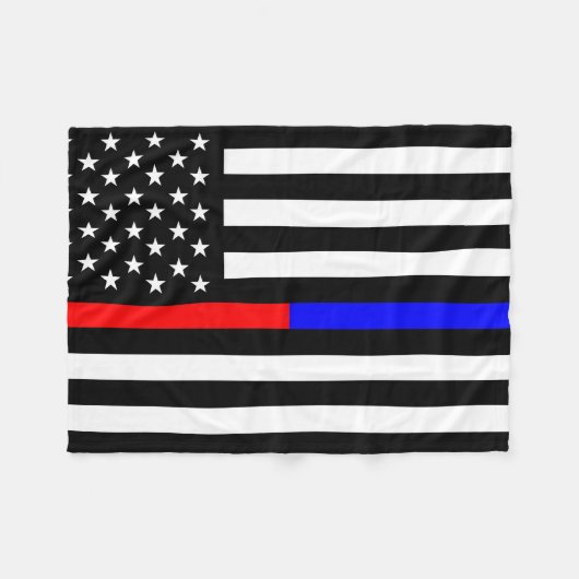 blauwe rode dunne lijn brandweerlieden symbool usa fleece deken (Voorkant (Horizontaal))