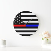 blauwe rode dunne lijn brandweerlieden symbool usa grote klok (Huis)