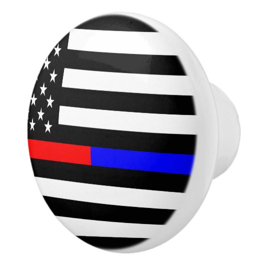 blauwe rode dunne lijn brandweerlieden symbool usa keramische knop (Rechts)