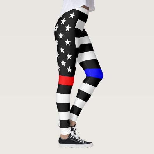 blauwe rode dunne lijn brandweerlieden symbool usa leggings (Rechts)