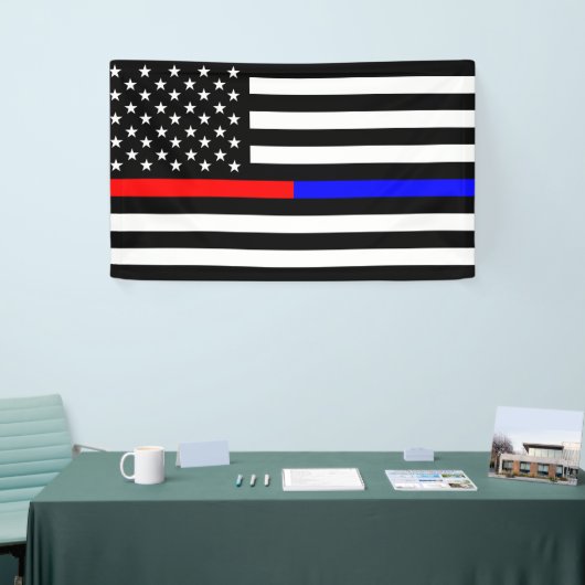 blauwe rode dunne lijn brandweerlieden symbool usa spandoek (Beurs)