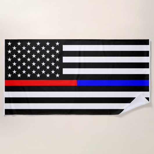 blauwe rode dunne lijn brandweerlieden symbool usa strandlaken (Voorkant)