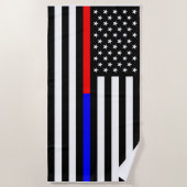 blauwe rode dunne lijn brandweerlieden symbool usa strandlaken (Voorkant)