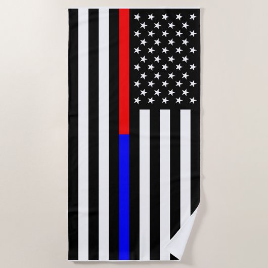 blauwe rode dunne lijn brandweerlieden symbool usa strandlaken (Voorkant)