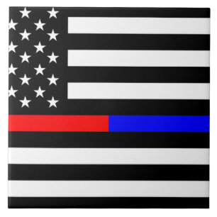 blauwe rode dunne lijn brandweerlieden symbool usa tegeltje