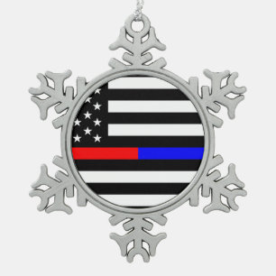 blauwe rode dunne lijn brandweerlieden symbool usa tin sneeuwvlok ornament