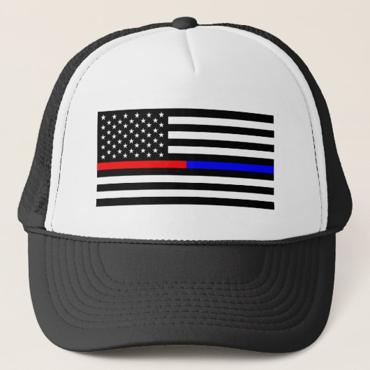 blauwe rode dunne lijn brandweerlieden symbool usa trucker pet (Voorkant)