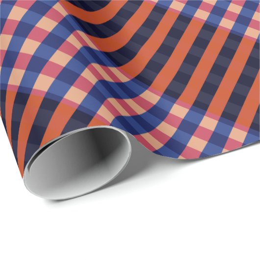 Blauwe, rode en crèmestrepen cadeaupapier (Rol Hoek)