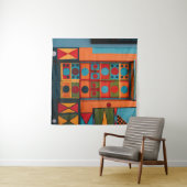 BLAUWE RODE EN GEEL ABSTRACTE BETALING WANDKLEED (In Situ (horizontaal))
