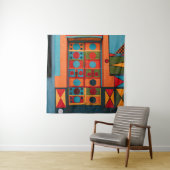 BLAUWE RODE EN GEEL ABSTRACTE BETALING WANDKLEED (In situ)