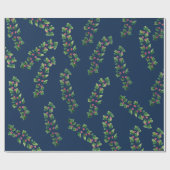 Blauwe rode en groene bessen takken cadeaupapier (Vlak)