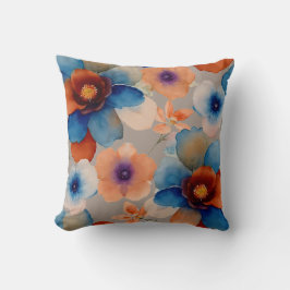 Blauwe, rode en oranje bloemen kussen