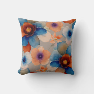 Blauwe, rode en oranje bloemen kussen