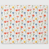 Blauwe Rode en Roze Bloemen Cadeaupapier (Vlak)
