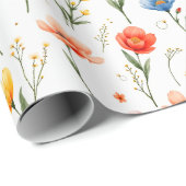 Blauwe Rode en Roze Bloemen Cadeaupapier (Rol Hoek)