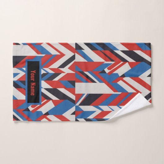 Blauwe, rode en witte optische abstracte kunst handdoek (Handdoek)