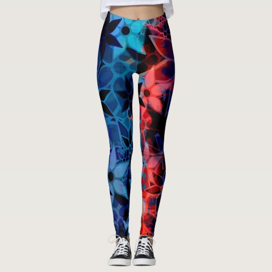 Blauwe rode Floral Leggings (Voorkant)