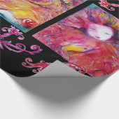 BLAUWE, RODE, GELE CARNAVALSMASKERS MET BLOEMENWER CADEAUPAPIER (Hoek)