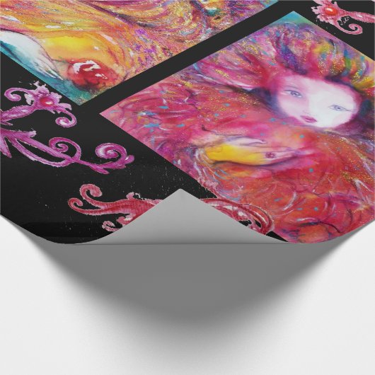 BLAUWE, RODE, GELE CARNAVALSMASKERS MET BLOEMENWER CADEAUPAPIER (Hoek)