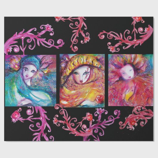 BLAUWE, RODE, GELE CARNAVALSMASKERS MET BLOEMENWER CADEAUPAPIER (Vlak)