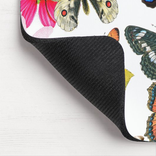  blauwe rode gele kleurige vlinders muismat (Hoek)