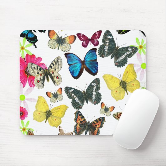  blauwe rode gele kleurige vlinders muismat (Met muis)