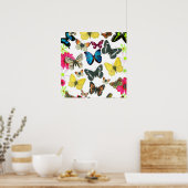 blauwe rode gele kleurige vlinders poster (Keuken)