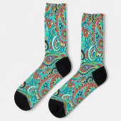 Blauwe rode gele paisley sokken (Links)