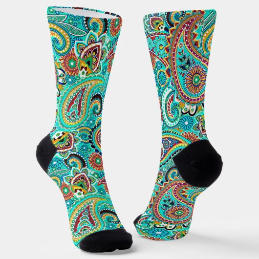 Blauwe rode gele paisley sokken (Gebogen)