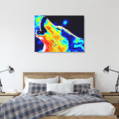 Blauwe rode gele Pop Art Wolf Wrapped Canvas (Insitu (Slaapkamer))