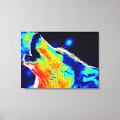 Blauwe rode gele Pop Art Wolf Wrapped Canvas Afdruk (Voorkant)