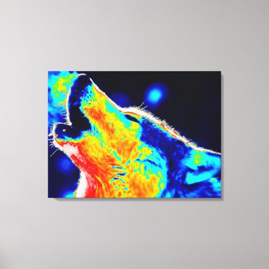 Blauwe rode gele Pop Art Wolf Wrapped Canvas Afdruk (Voorkant)