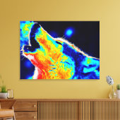 Blauwe rode gele Pop Art Wolf Wrapped Canvas Afdruk (Insitu (Woonkamer))