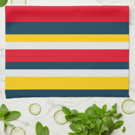 Blauwe rode gele streep theedoek (Gevouwen)
