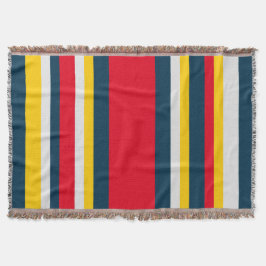 Blauwe rode gele strepen deken