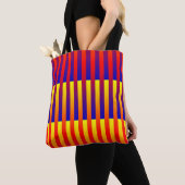 Blauwe rode gele strepen tote bag (Dichtbij)