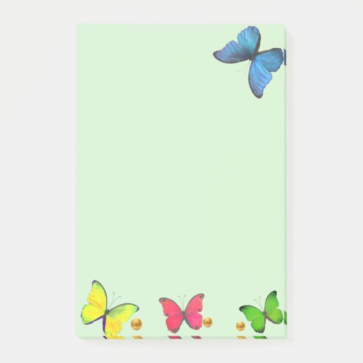 Blauwe Rode & Gele Vlinders op Licht Groen Post-it® Notes (Voorkant)