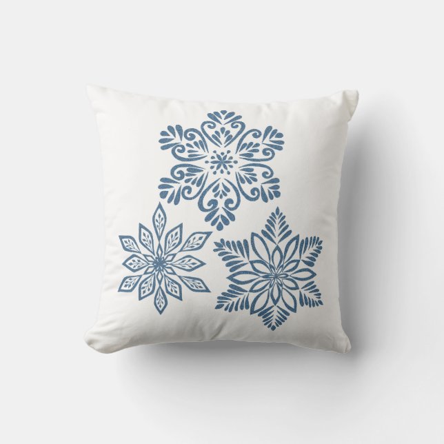 Blauwe rode glitter Snowflakes Witte Kerstmis Kussen (Voorkant)
