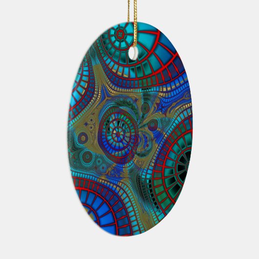 Blauwe rode groene fracties Moderne Kunst Keramisch Ornament (Rechts)