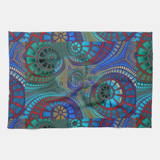 Blauwe rode groene fracties Moderne Kunst Theedoek (Horizontaal)